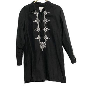 Linea by Louis Dell’Olio Black Embroidered Linen Tunic – Size Large